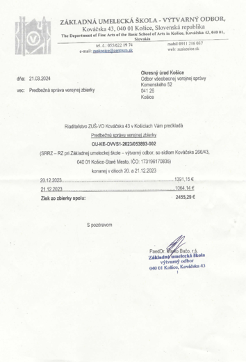 Predbežná správa verejnej zbierky 2024