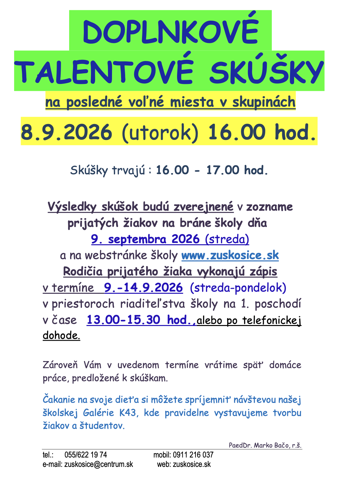 Doplnkové talentovky 8.9.2026