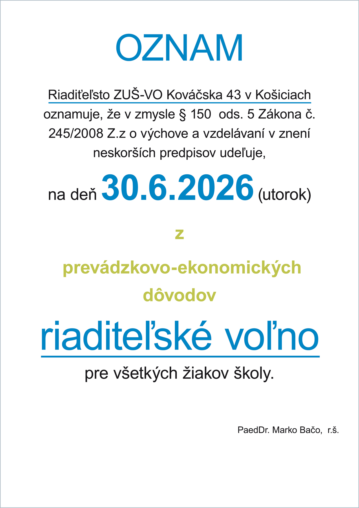 oznam-riaditelske-volno