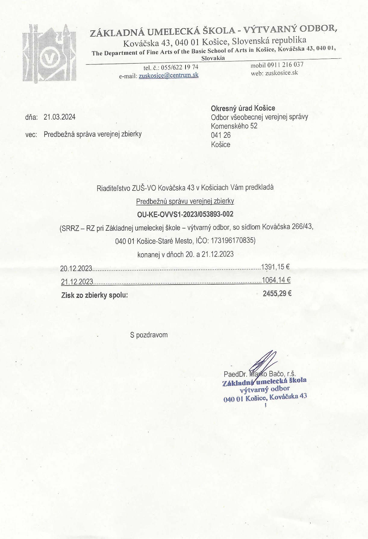 Predbežná správa verejnej zbierky 2024