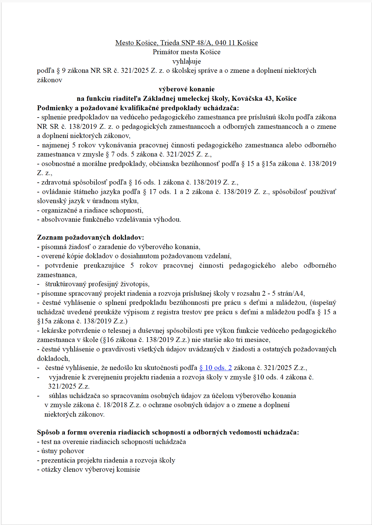vyberove konanie na funkciu riaditela 1s